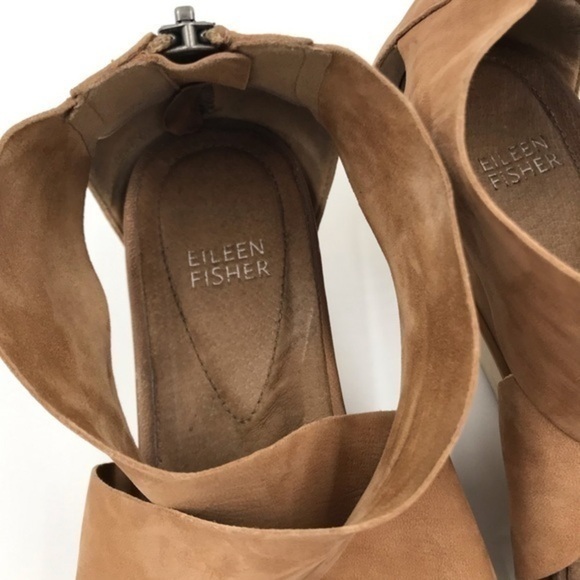 Eileen Fisher Soft Tan Leather Criss Cross Platform Sport Sandals Size 9 - Picture 4 of 8